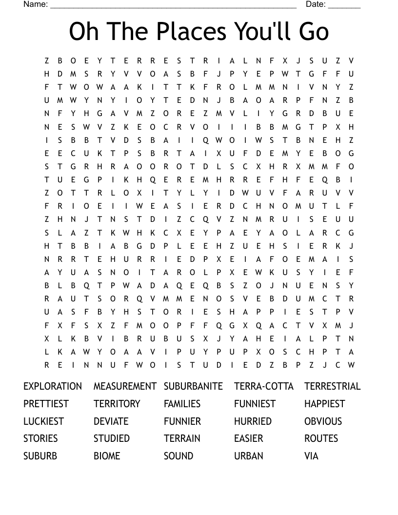Oh The Places You'll Go Word Search