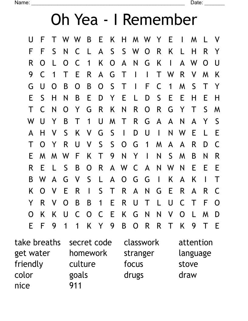 Oh Yea - I Remember Word Search