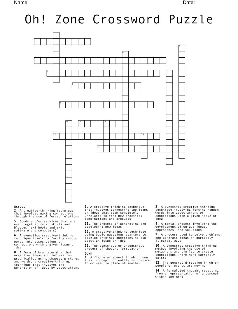 Oh! Zone Crossword Puzzle