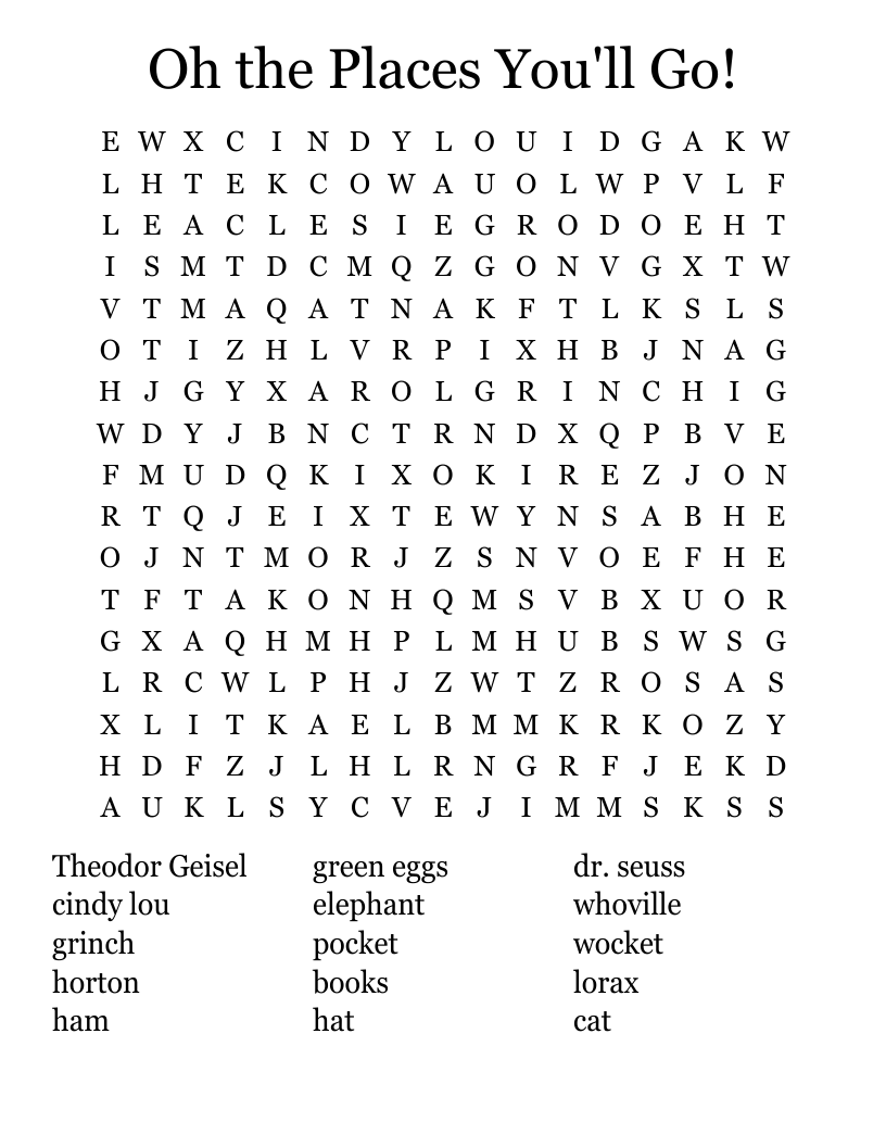 Oh the Places You'll Go! Word Search