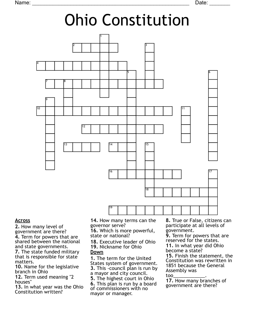 Ohio Constitution Crossword