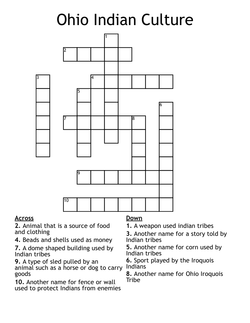 Ohio Indian Culture Crossword