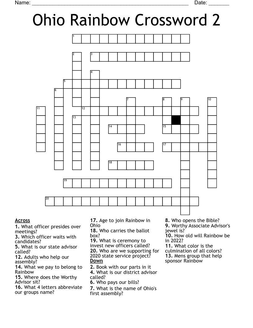 Ohio Rainbow Crossword 2