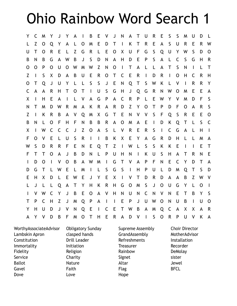 Ohio Rainbow  Word Search 1