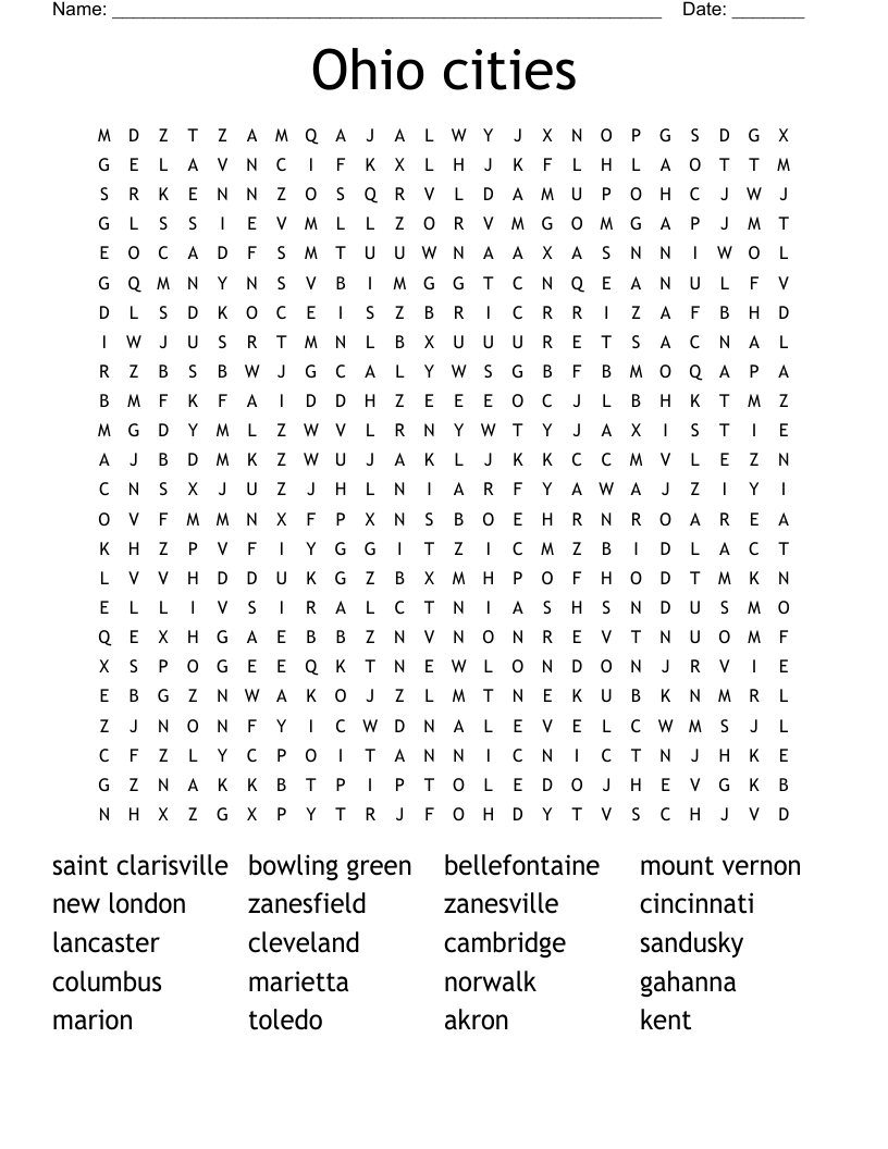Ohio cities Word Search