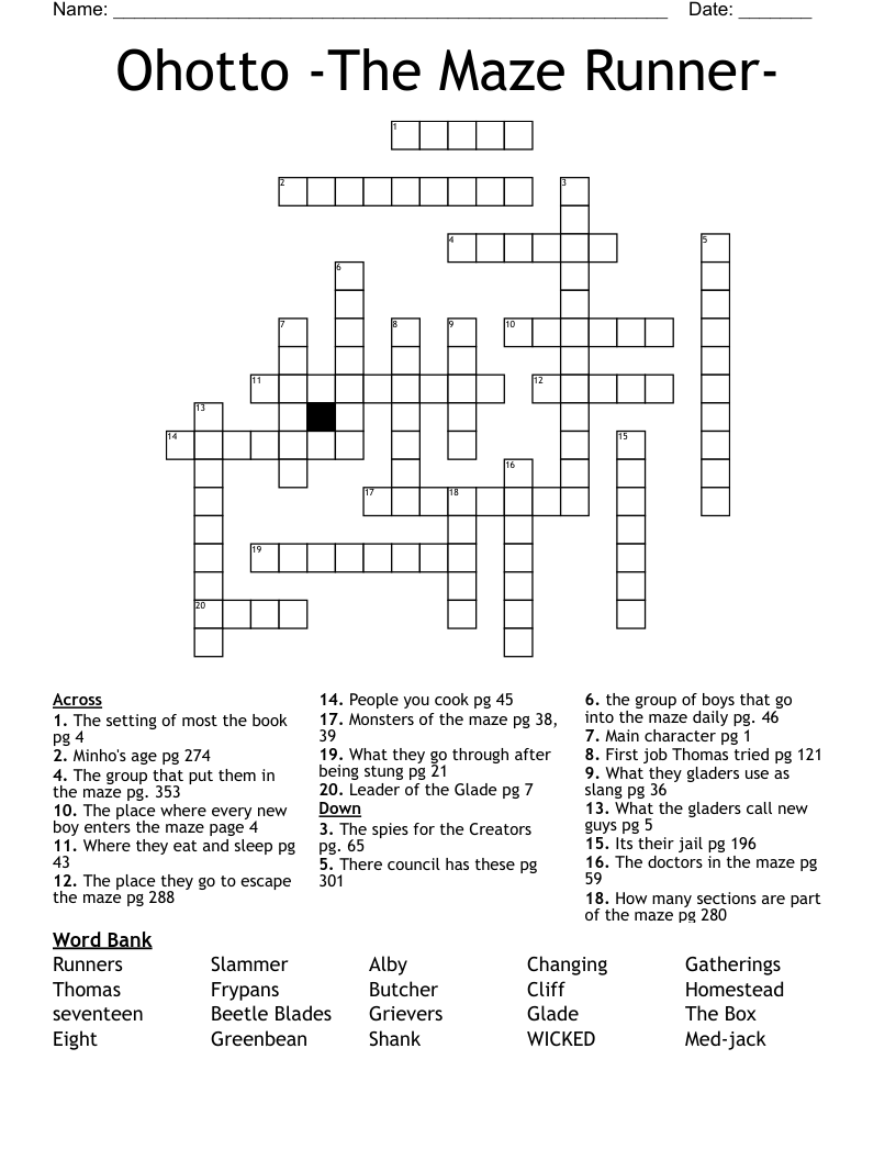 Ohotto -The Maze Runner- Crossword