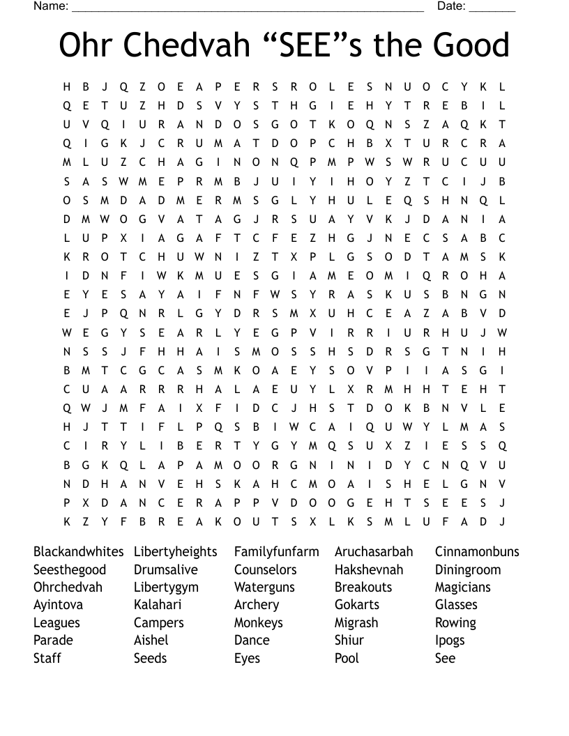Ohr Chedvah “SEE”s the Good Word Search