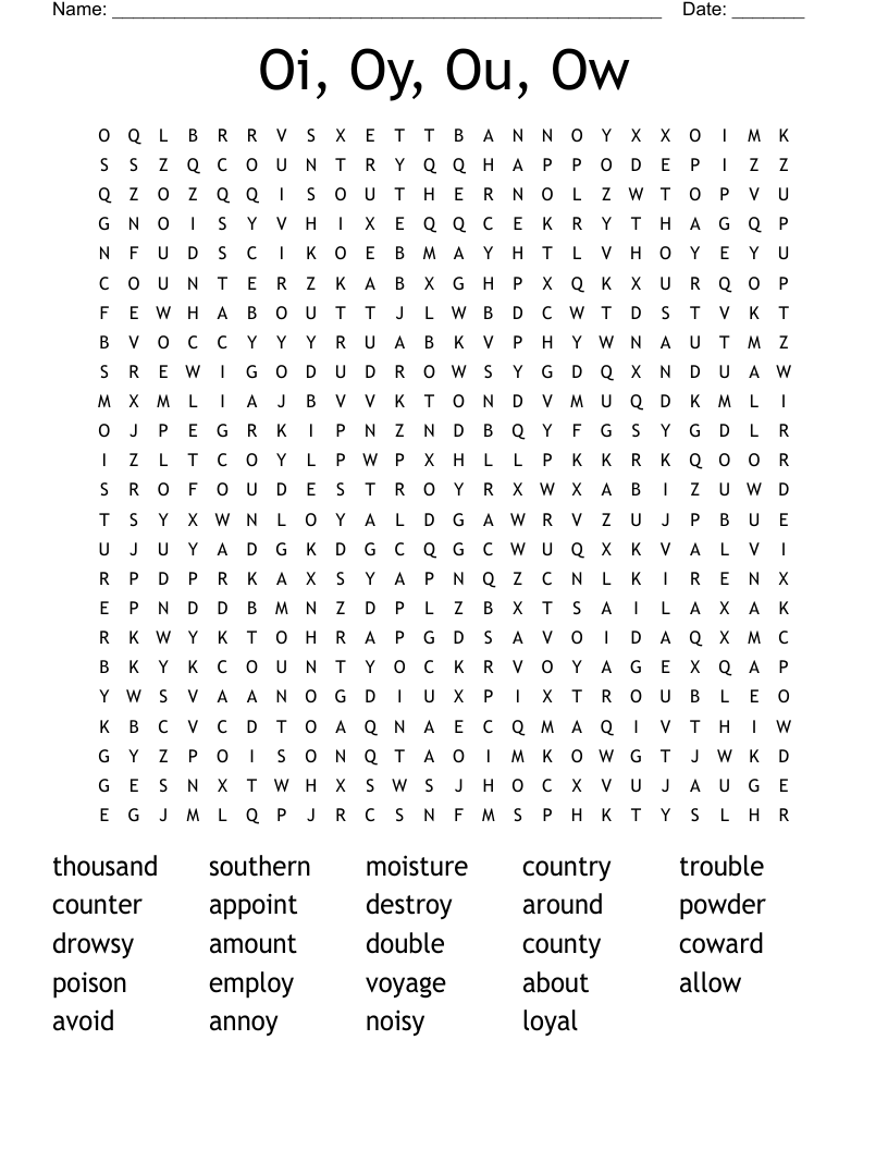 Oi, Oy, Ou, Ow Word Search