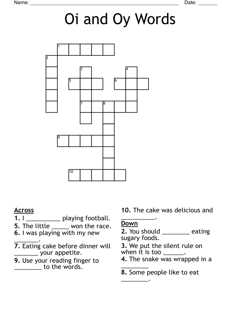 Oi and Oy Words Crossword