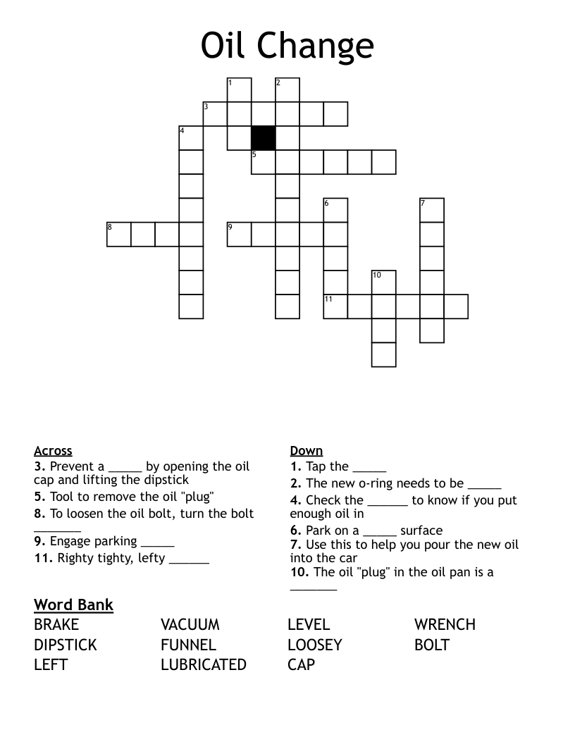 Oil Change Crossword