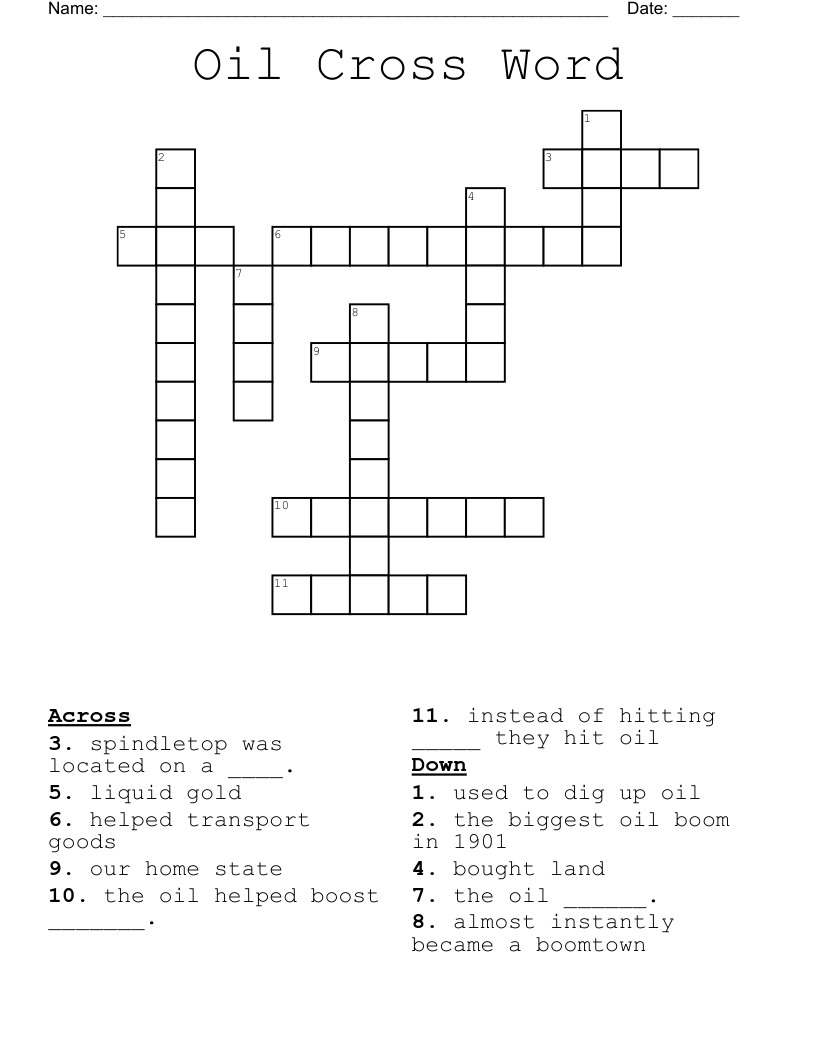 Oil Cross Word