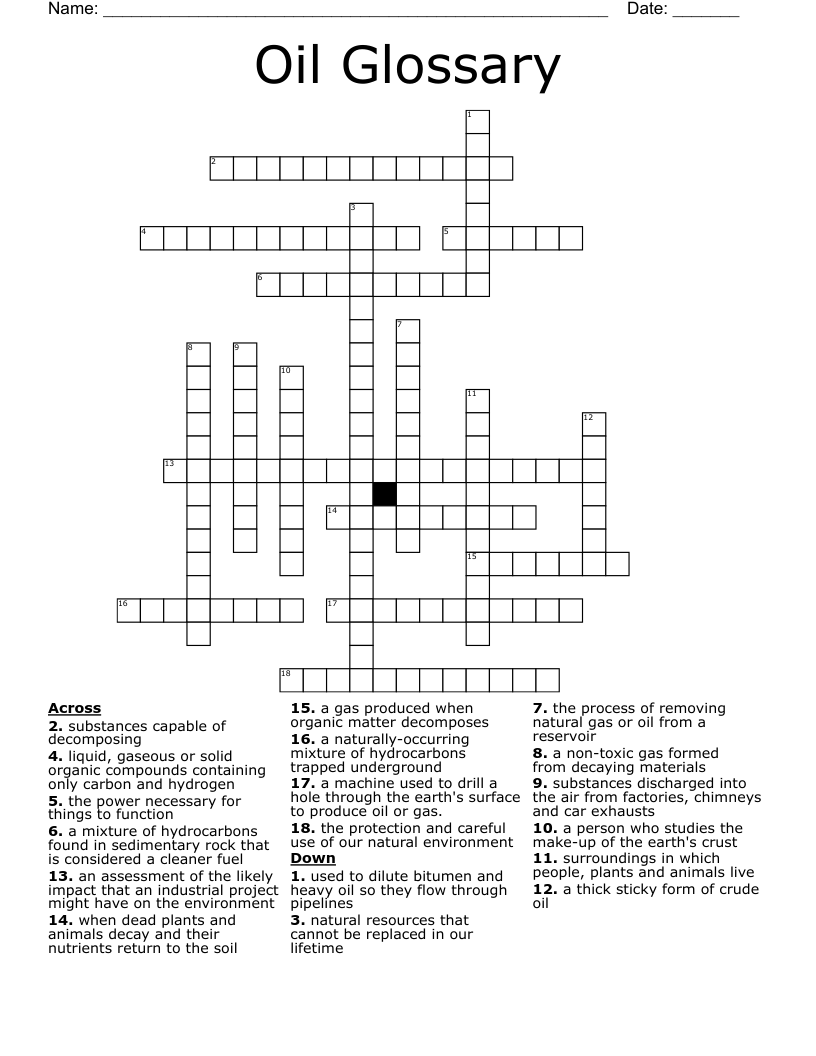 Oil Glossary Crossword