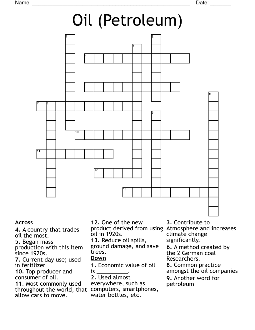 Oil (Petroleum) Crossword