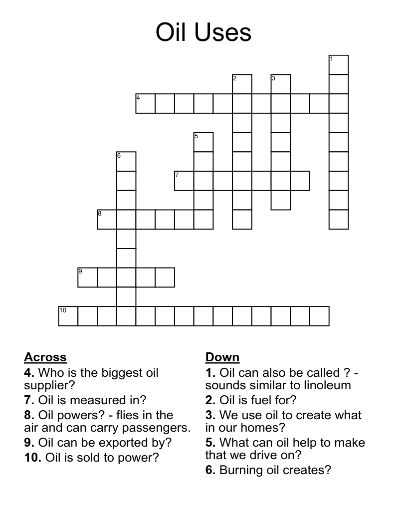Oil Uses Crossword
