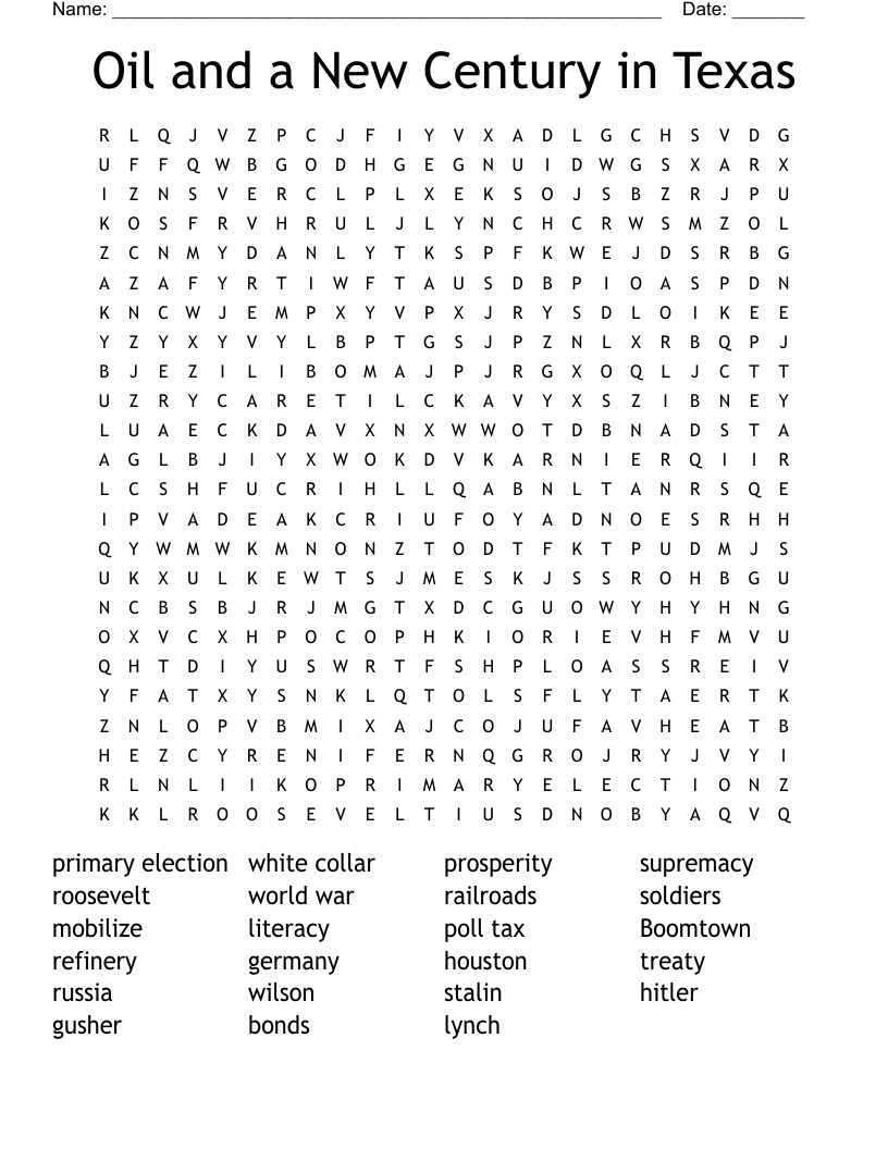 Oil and a New Century in Texas Word Search