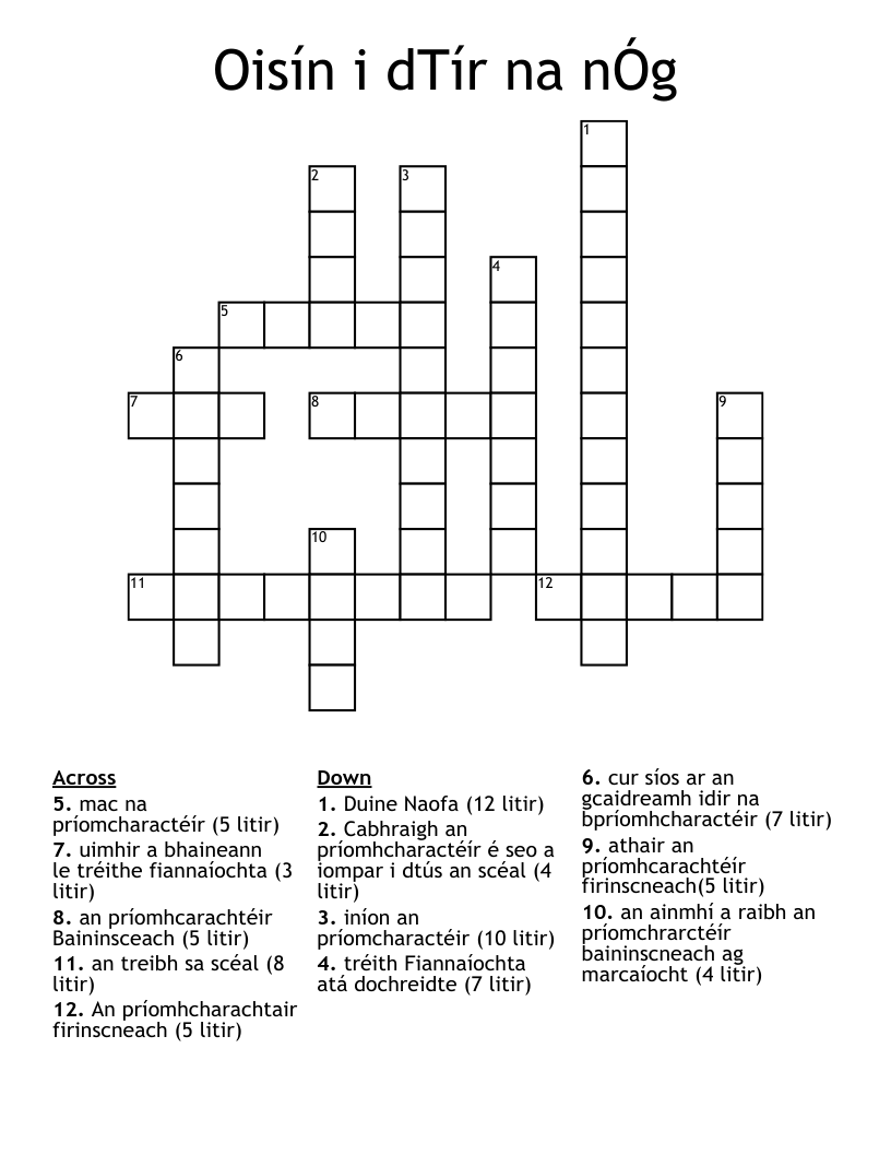 Oisín i dTír na nÓg Crossword