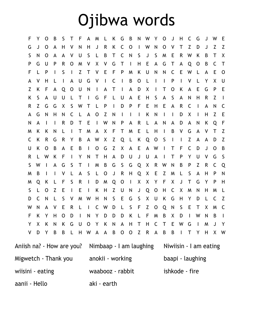 Ojibwa words  Word Search