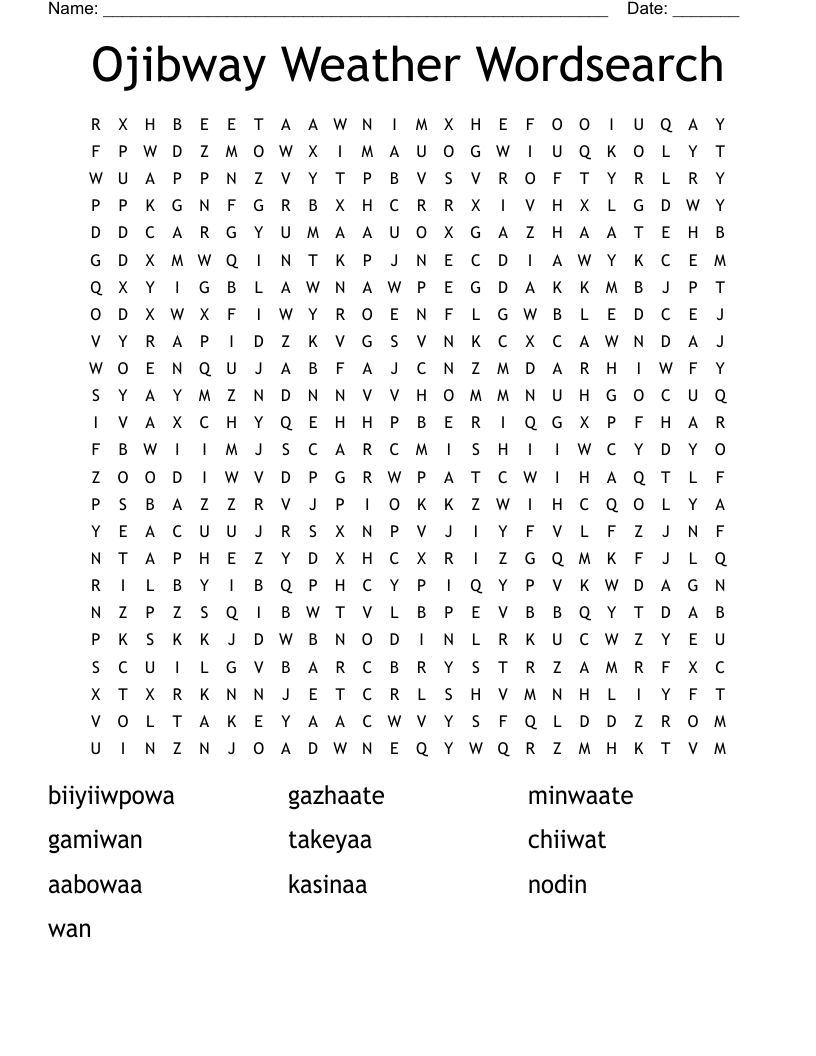 Ojibway Weather Wordsearch 