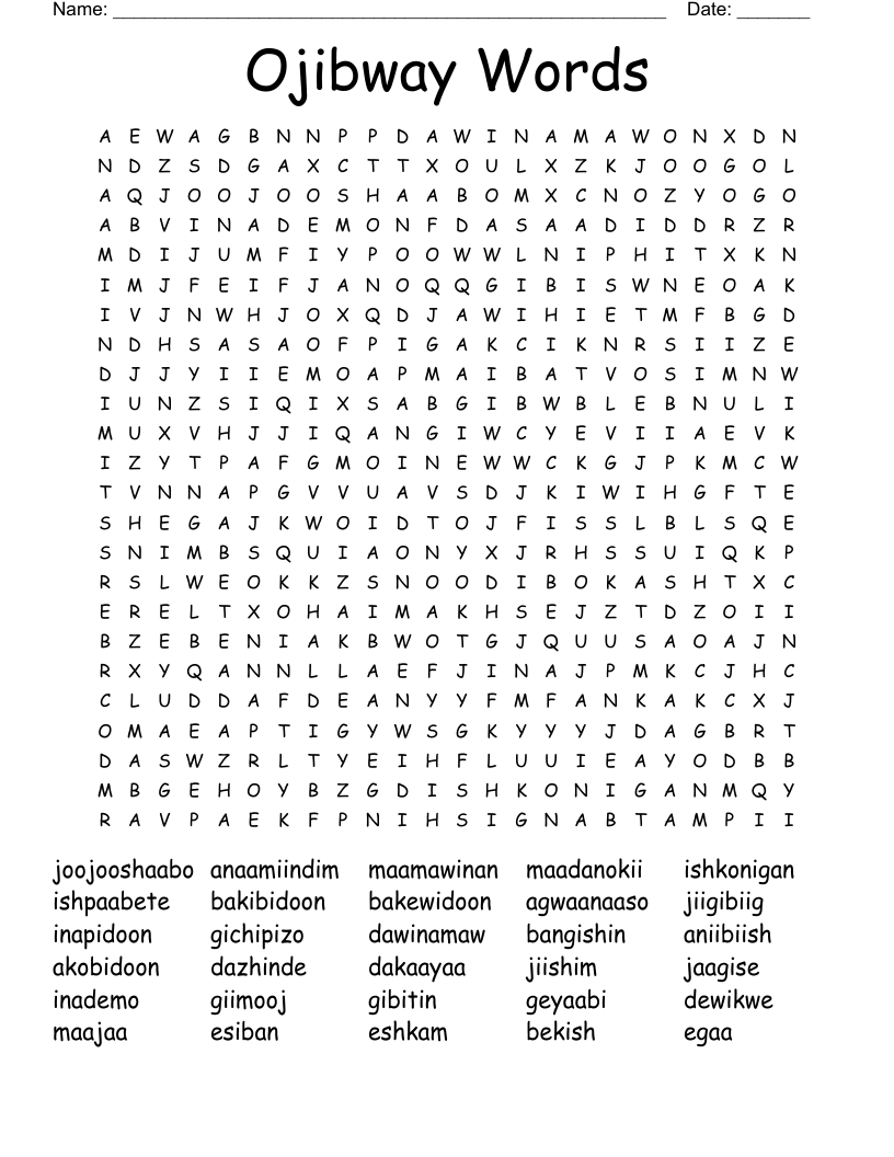 Ojibway Words Word Search