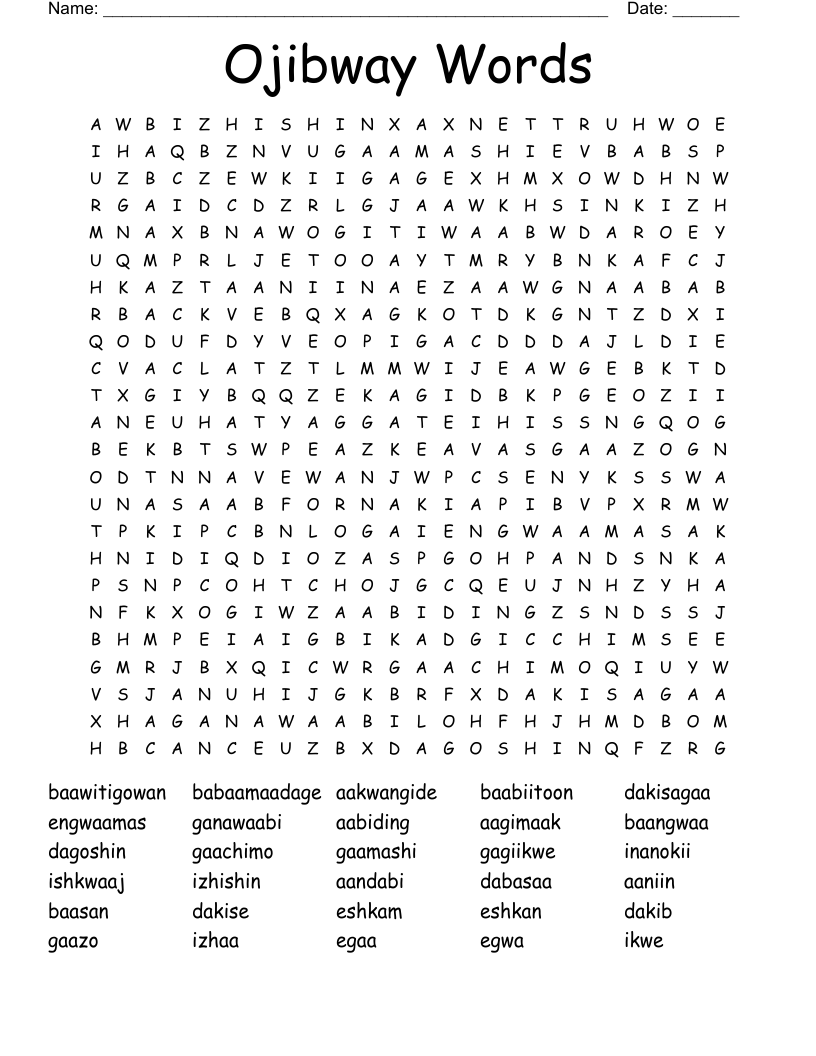 Ojibway Words Word Search