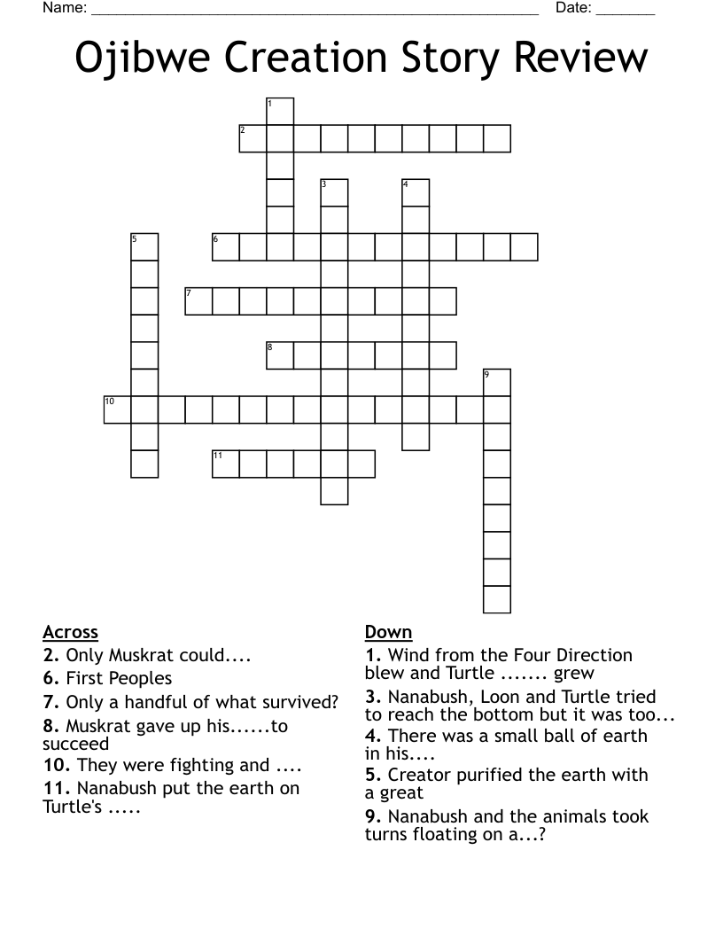 Ojibwe Creation Story Review Crossword