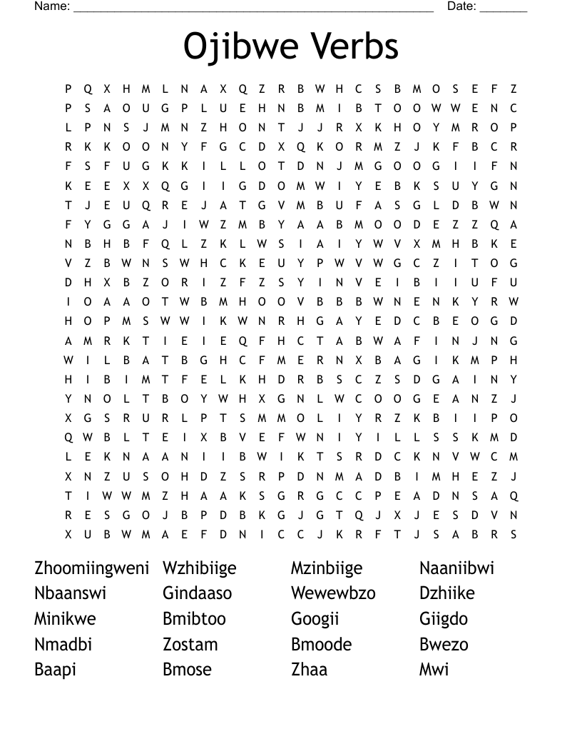 Ojibwe Verbs  Word Search