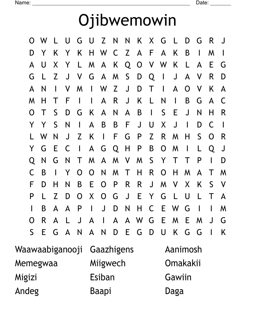 Ojibwemowin Word Search