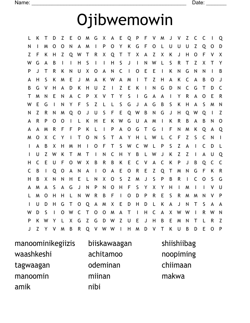 Ojibwemowin  Word Search