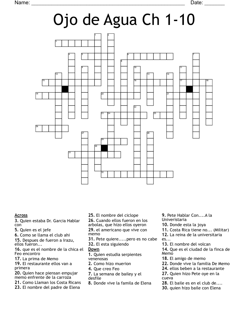 Ojo de Agua Ch 1-10 Crossword