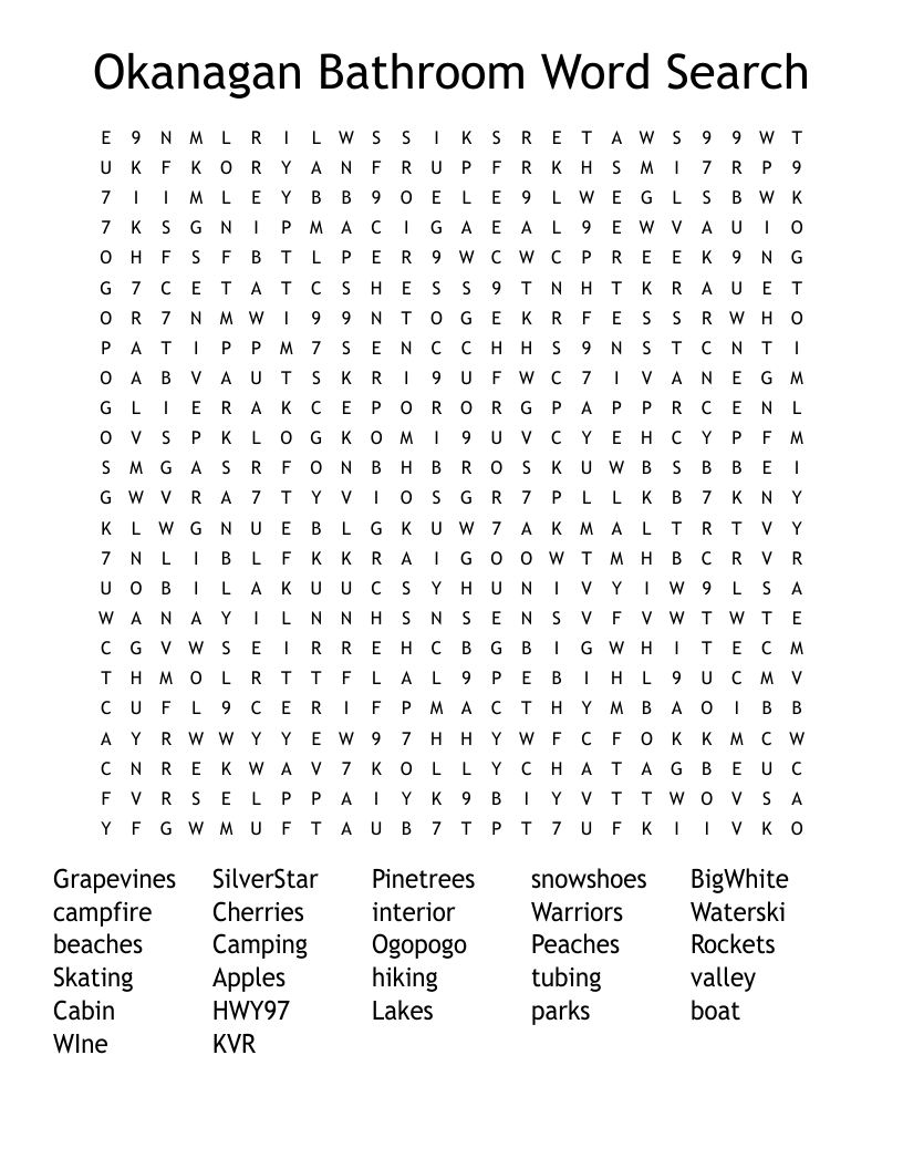Okanagan Bathroom Word Search