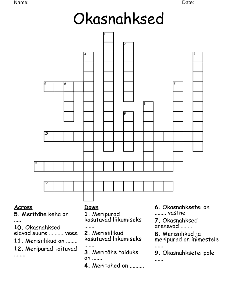 Okasnahksed Crossword