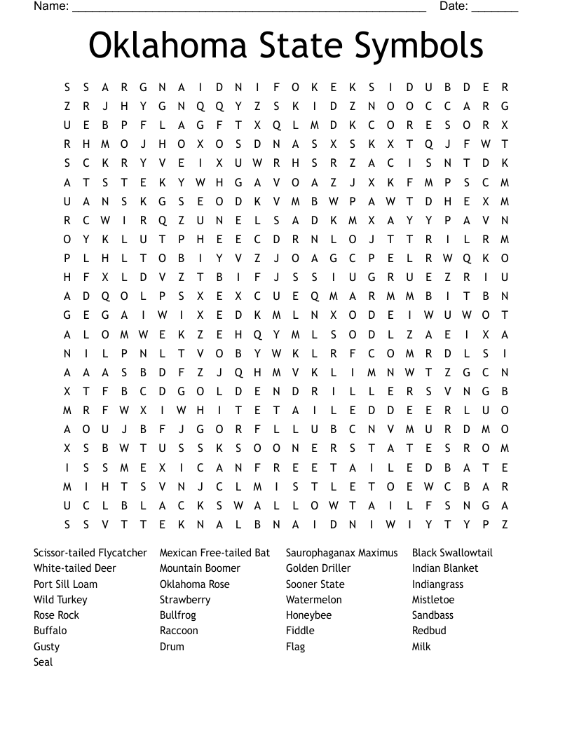 Oklahoma State Symbols Word Search