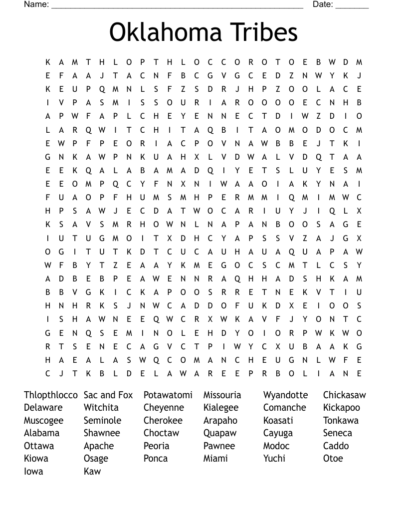 Oklahoma Tribes Word Search