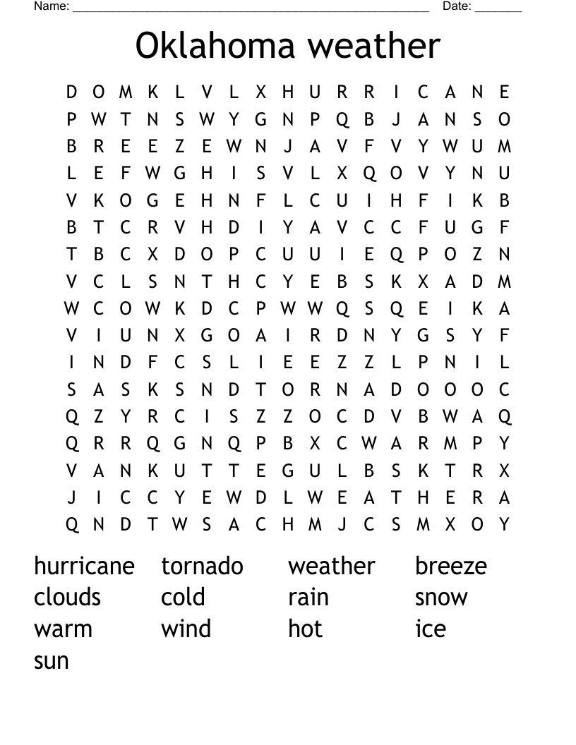 Oklahoma weather Word Search