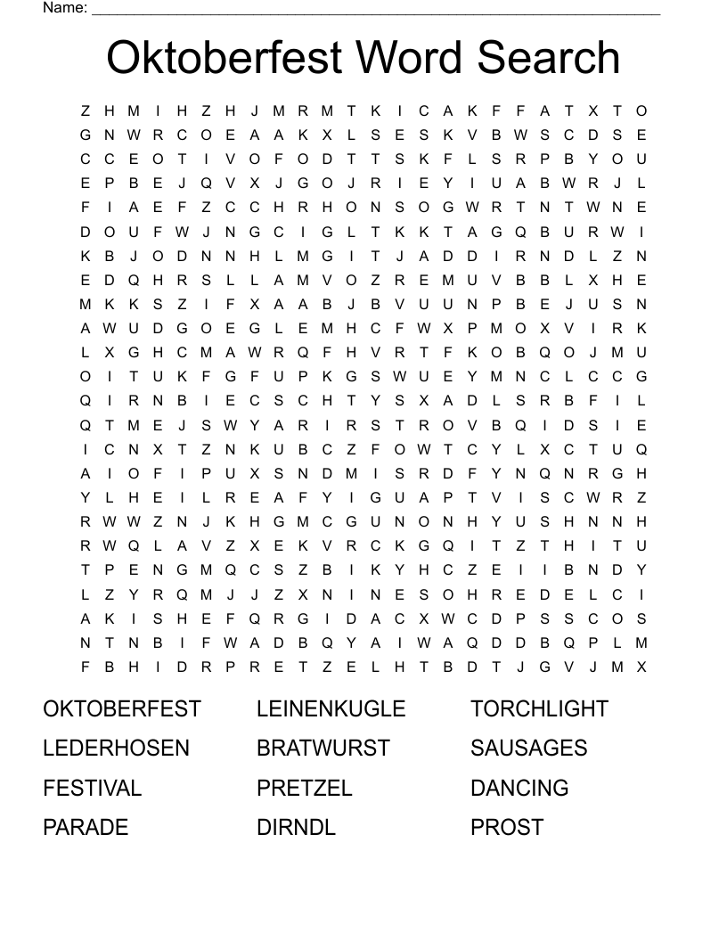 Oktoberfest Word Search 