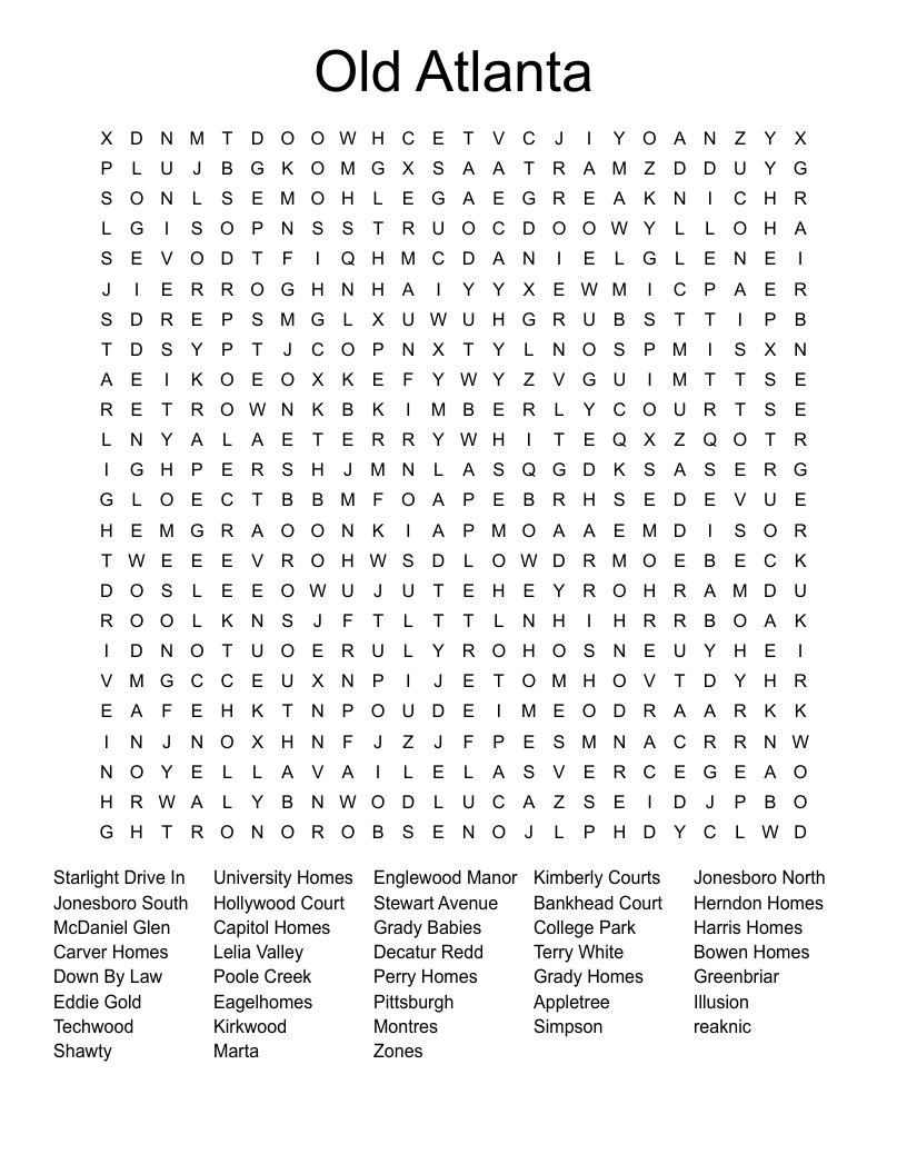 Old Atlanta Word Search
