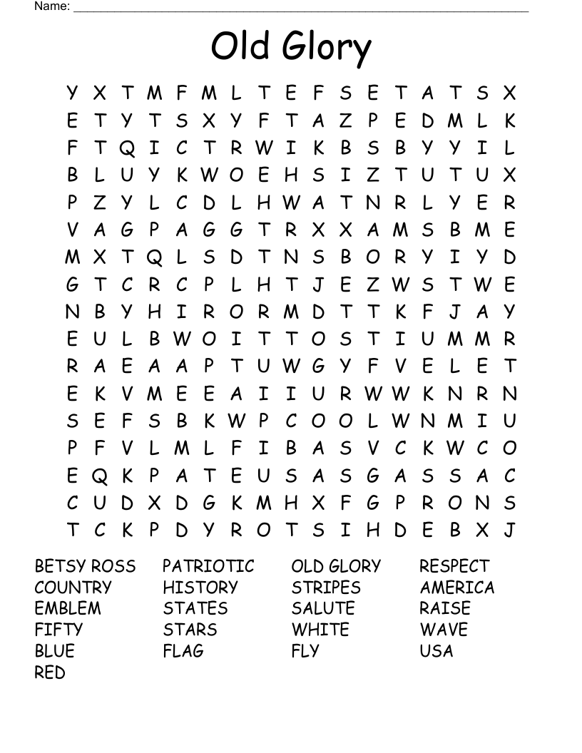 Old Glory Word Search
