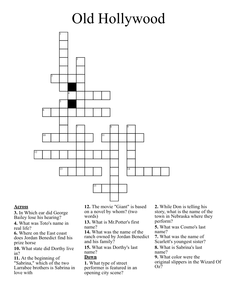 Old Hollywood Crossword