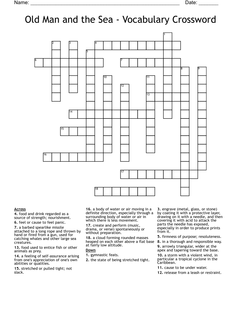 Old Man and the Sea - Vocabulary Crossword