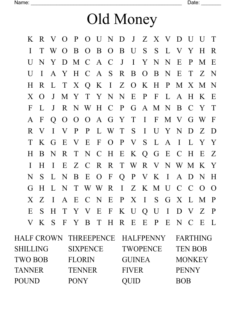 Old Money Word Search