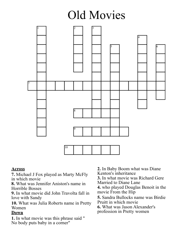 Old Movies Crossword