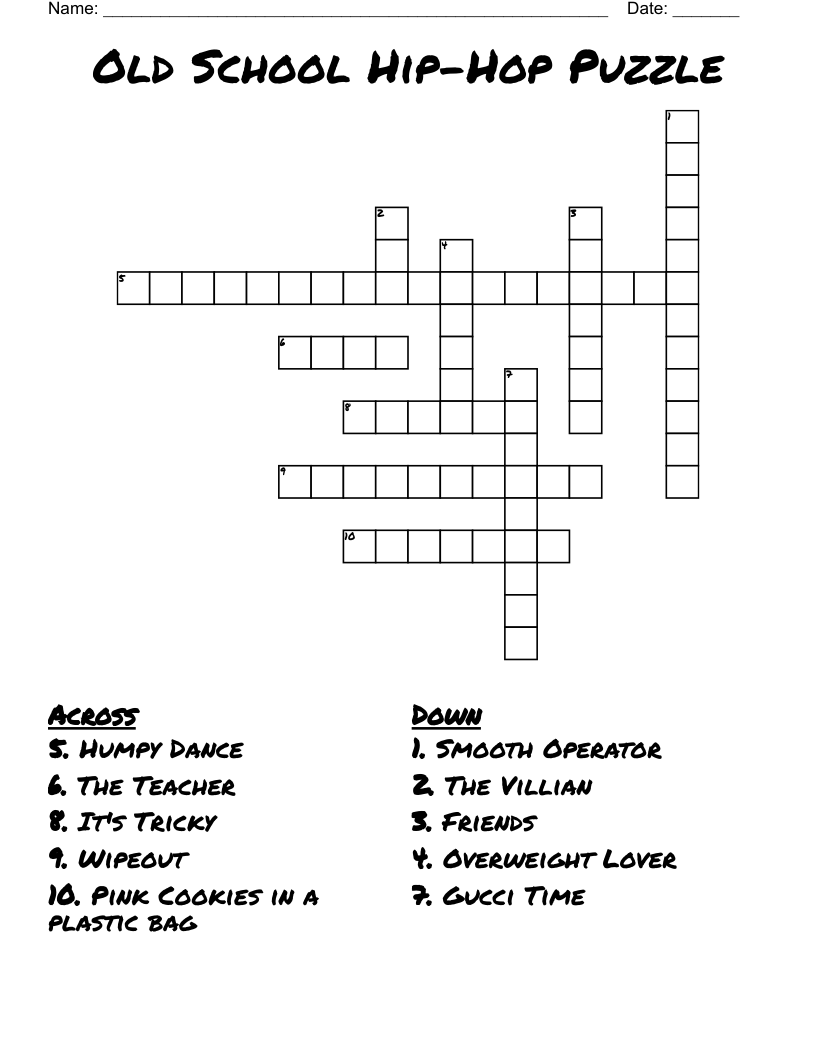 Old School Hip-Hop Puzzle  Crossword