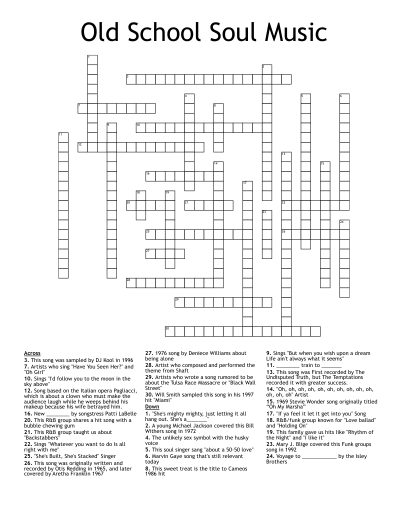 Old School Soul Music  Crossword