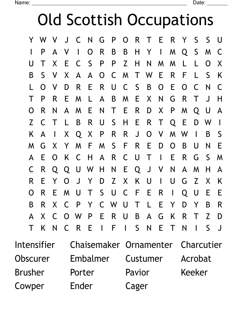Old Scottish Occupations Word Search