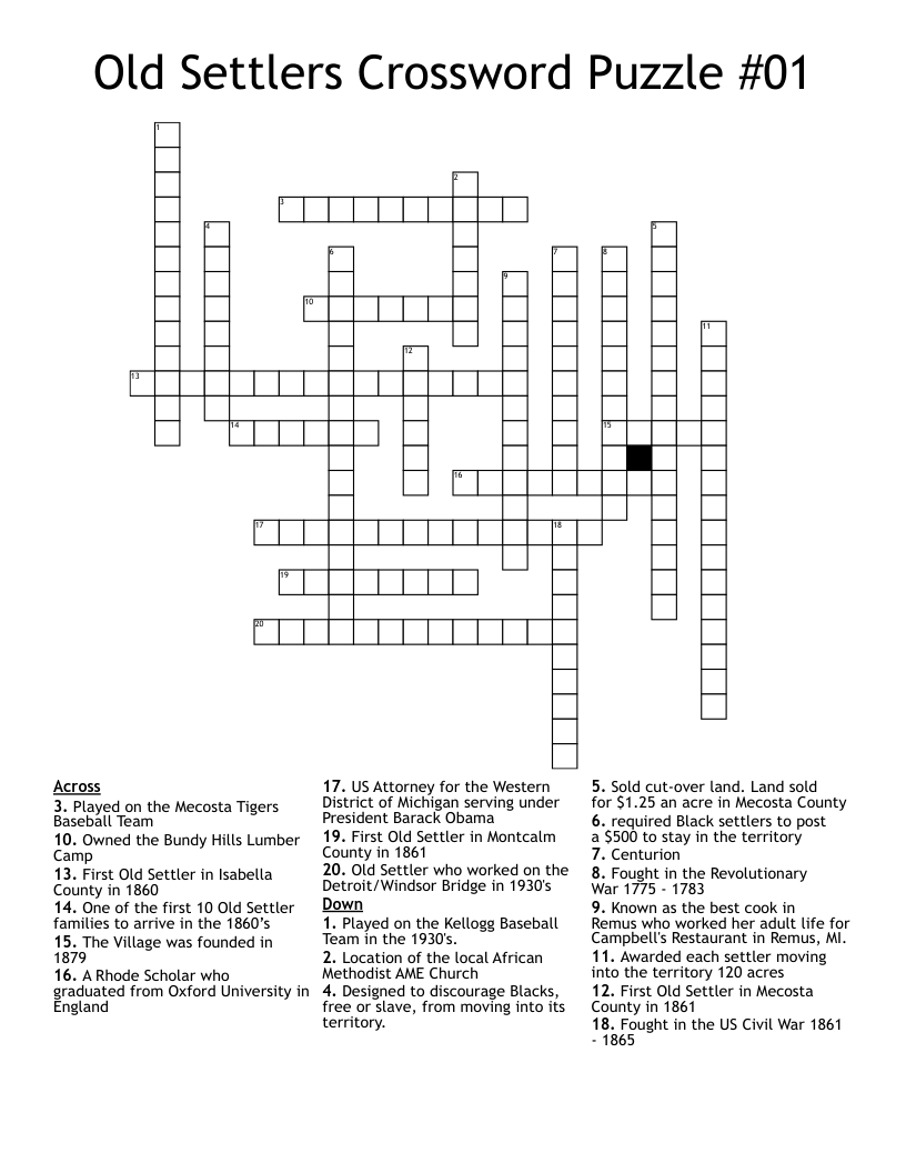 Old Settlers Crossword Puzzle #01