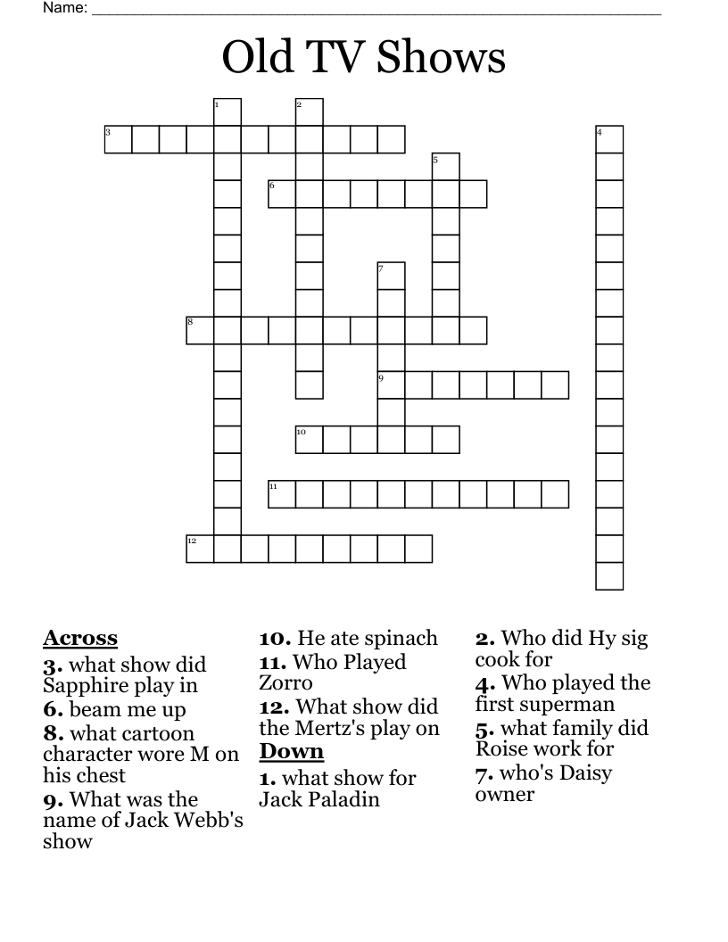 Old TV Shows Crossword