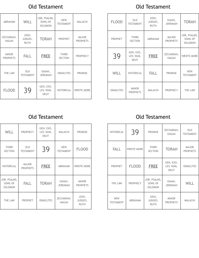 Old Testament Bingo Cards