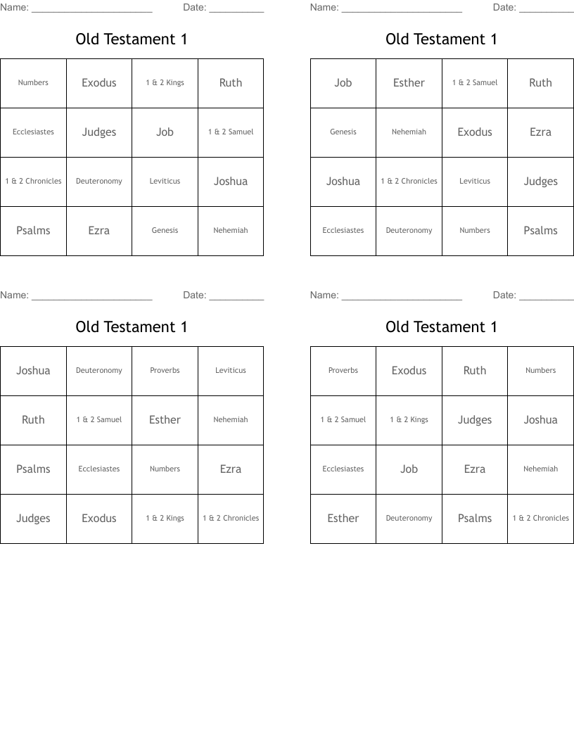 Old Testament 1 Bingo Cards