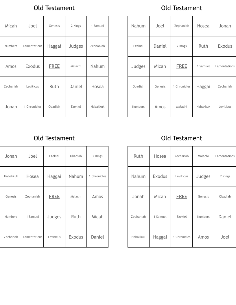 Old Testament Bingo Cards