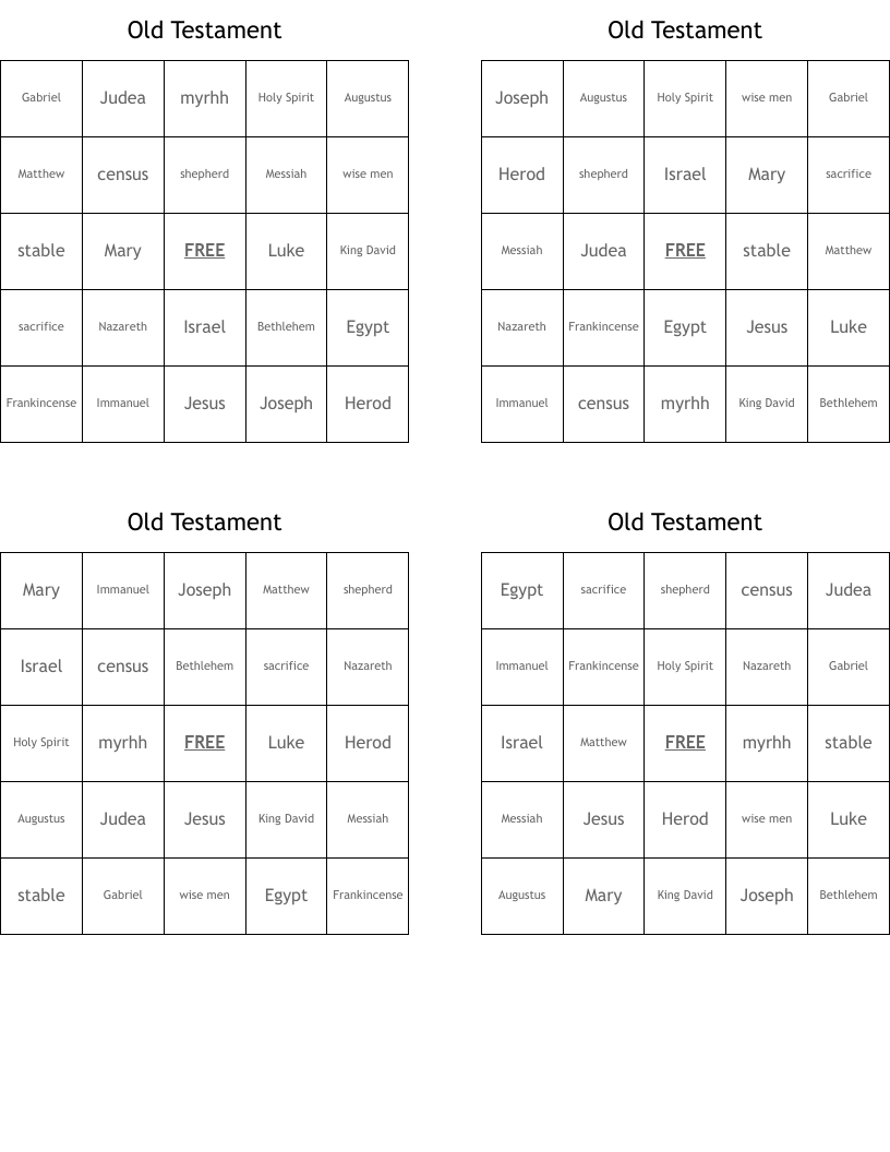 Old Testament Bingo Cards